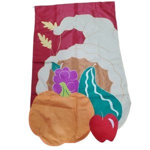 27.5"x45" Embroidered House Flag Cornucopia Pumpkin Fall Autumn Scalloped Bottom